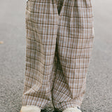 Plaid Cotton Pants- Tan