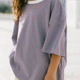 Mini Stripe Tee- Blueberry