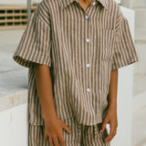 Milan Button-Up- Stripe Mocha