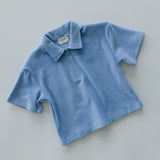 Terry Zip Polo- Blue Poppy