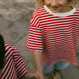 Waffle Stripe Tee- Red & Cream