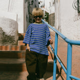 Waffle Stripe Tee- Blue & Lime