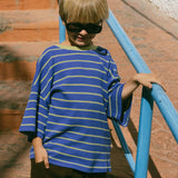 Waffle Stripe Tee- Blue & Lime