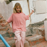 Contrast Collar Baggy Tee- Rose & Cherry