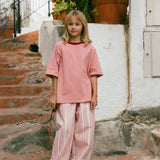 Contrast Collar Baggy Tee- Rose & Cherry