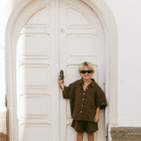 Linen Button Up Set- Brown