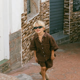 Linen Button Up Set- Brown