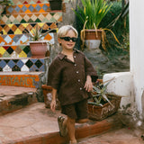 Linen Button Up Set- Brown