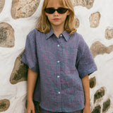 Linen Button Up Set- Gingham Plum & Sea