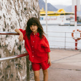 Linen Button Up Set- Red
