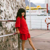 Linen Button Up Set- Red