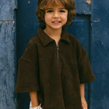 Terry Zip Polo- Chocolate