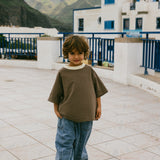 Contrast Collar Baggy Tee- Brown & Cream