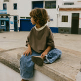 Contrast Collar Baggy Tee- Brown & Cream