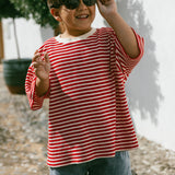 Waffle Stripe Tee- Red & Cream