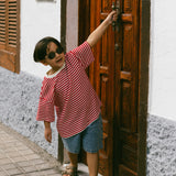 Waffle Stripe Tee- Red & Cream