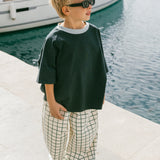 Contrast Collar Baggy Tee- Deep Sea & Mint