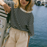 Waffle Stripe Tee- Navy & Cream