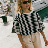 Waffle Stripe Tee- Navy & Cream