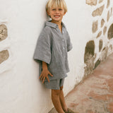 Linen Button Up Set- Check Dusty Blue