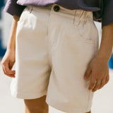 Wide Leg Denim Shorts- Cream